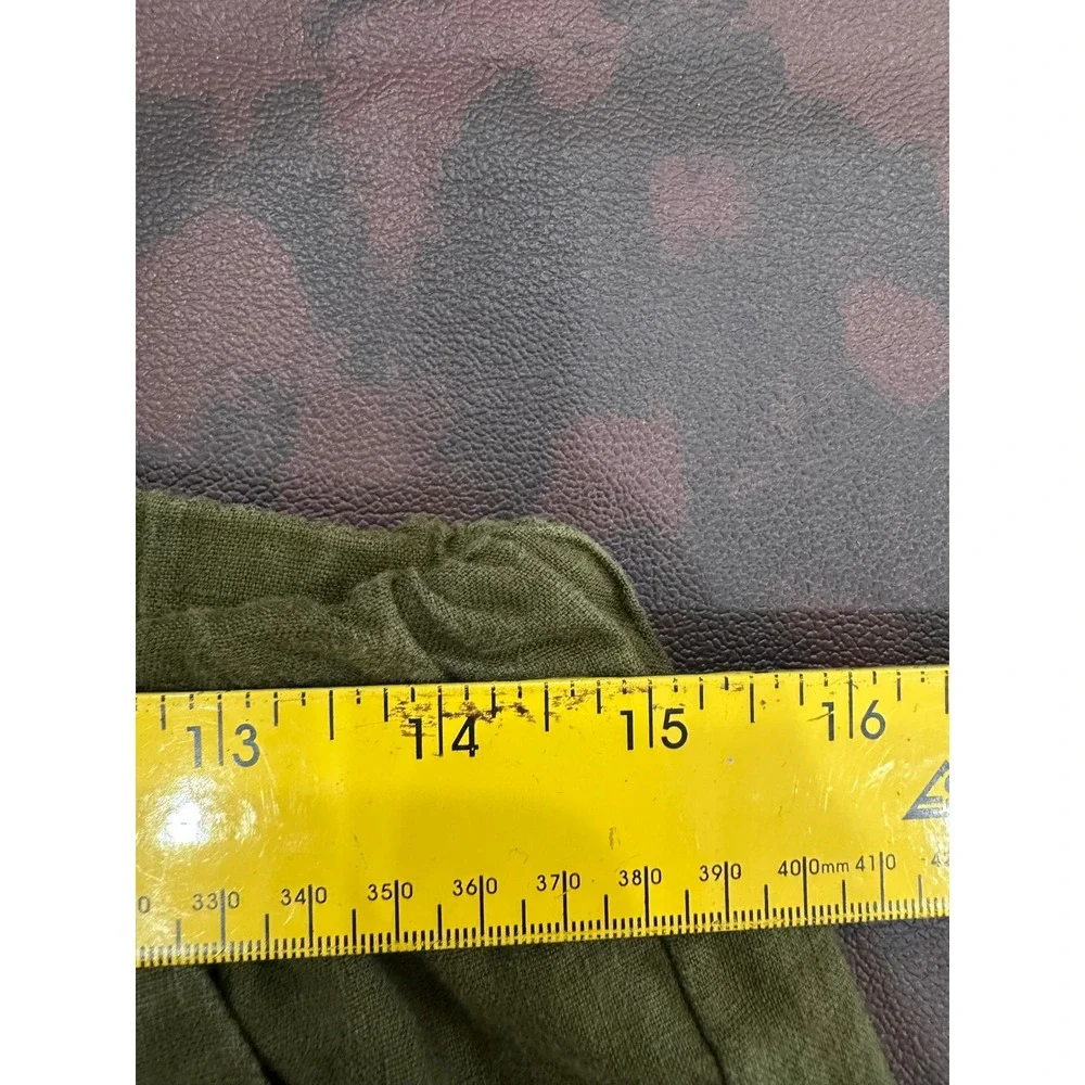 Quince European Linen Pants Olive Green Elastic Waist Tapered Leg Womens Medium